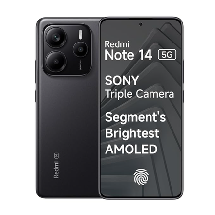 Redmi Note 14 5G (Titan Black, 6GB RAM 128GB Storage) | Global Debut MTK Dimensity 7025 Ultra | 2100 nits Segment Brightest 120Hz AMOLED | 50MP Sony LYT 600 OIS+EIS Triple Camera